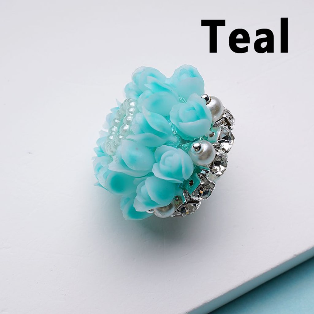 Bling Bling Cute Flowers Tulips Clear Rhinestones Chains White Pearls Round Acrylic Beads, Around 25*18MM