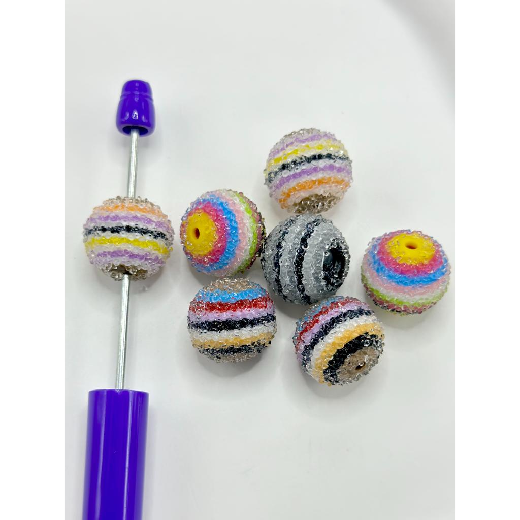 Crystal Sugar Acrylic Beads with Stripes Swirl 16mm, Random Mix Color