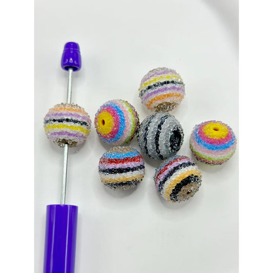 Crystal Sugar Acrylic Beads with Stripes Swirl 16mm, Random Mix Color