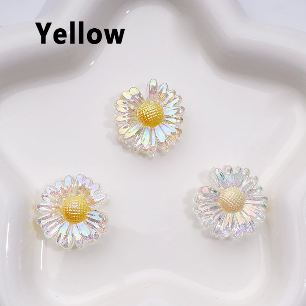 UV Coating Clear Colorful Flower Bellis Perennis Daisy Acrylic Beads, Around 24*10MM
