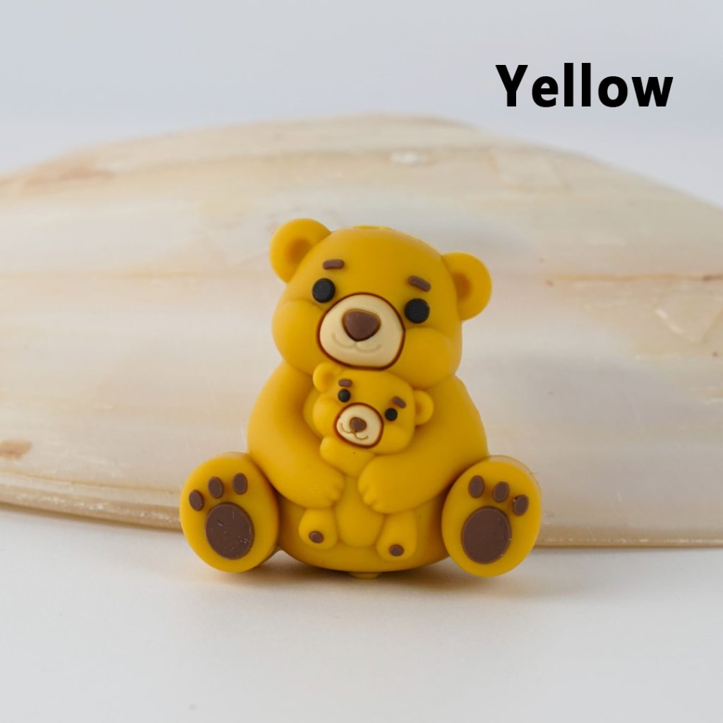 3D Vivid Cute Bear Mom Baby Silicone Focal Beads