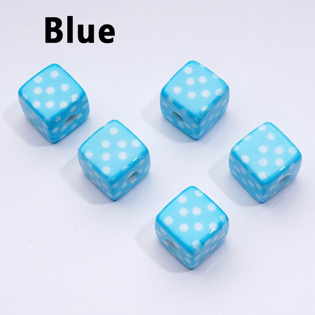 Multi-Color Cube Square Shape Acrylic Beads with Mini Round Dots, Around 14MM