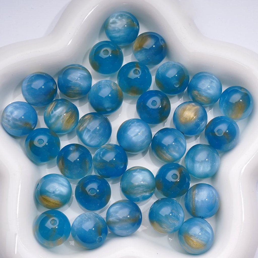 Glossy Glitter Art Stripes Colorful Round Acrylic Beads, 16MM