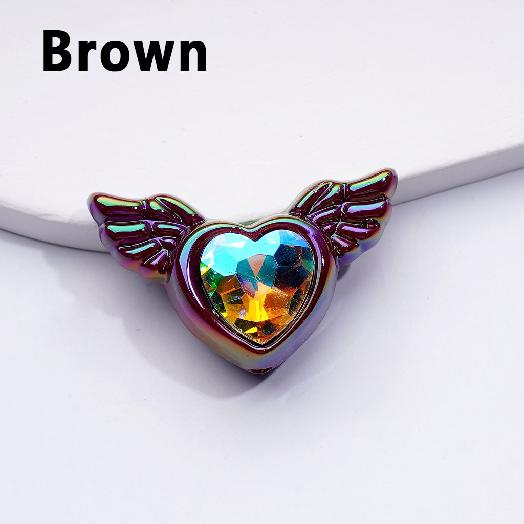 UV Coating Shiny Hearts with Angel's Wings Acrylic Beads K9 Rhinestones Inside, Around 40*26MM