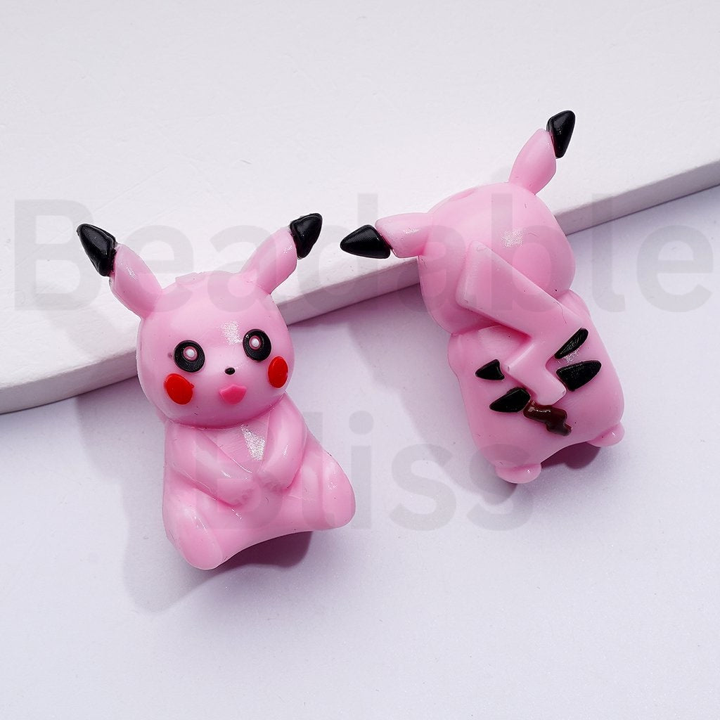 Cute Vivid Yellow Pink Pikach Pokemo Anime PVC Soft Rubber Beads, Around 36*26MM