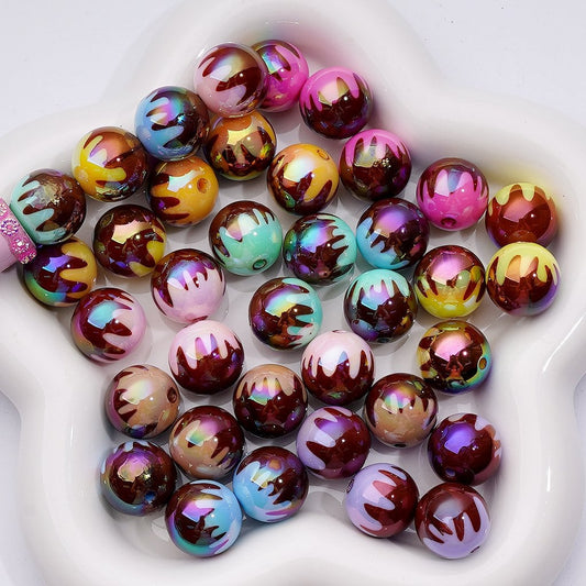 UV Coating Chocolate Prints Round Acrylic Beads in Solid Color, 16MM