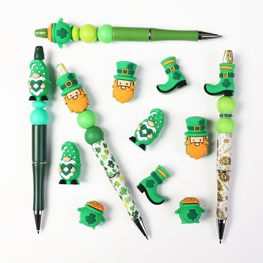 Silicone Focal Beads 3D Gnome Saint Patrick's Day Lucky Clover Series with Elf Boot Dwarf