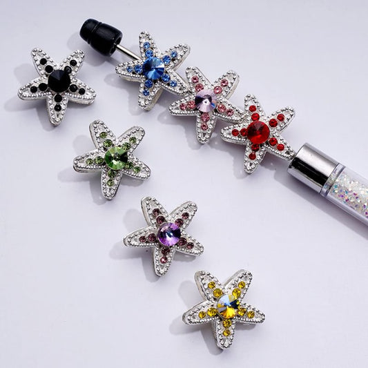 Fancy Silver Alloy Star with Multi-Color Rhinestones Beads, Around 21MM, Random Mix