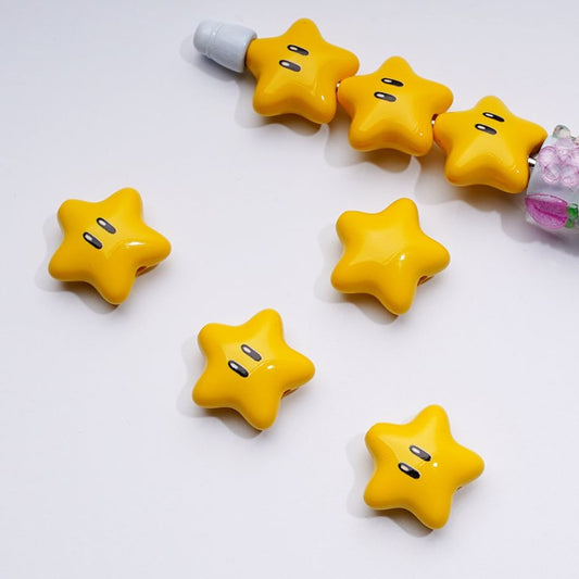 Cute Yellow Five-Pointed Star Acrylic Beads, Around 22MM