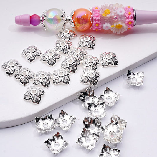 Fancy Silver Alloy Cute Flower Bead Cage Cap Jewelry Accessories, 10*14MM, Random Mix