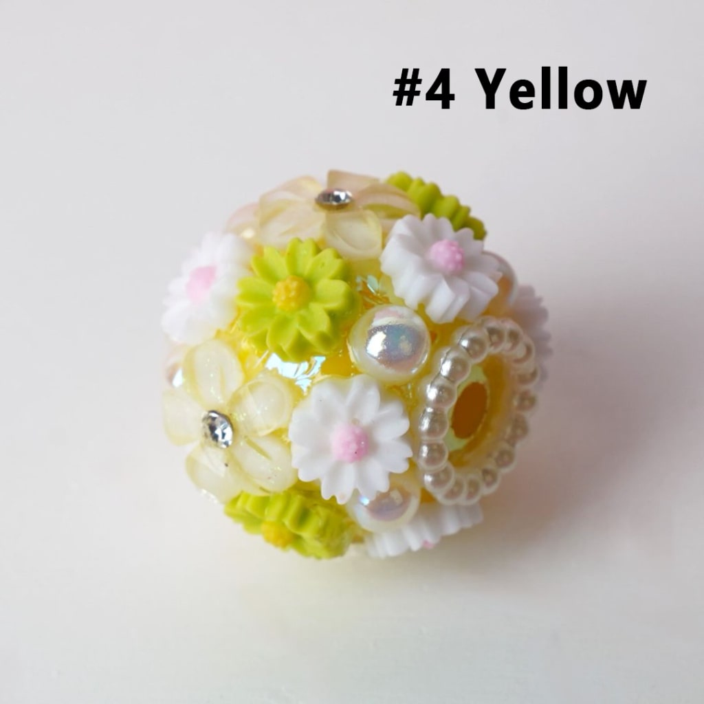 Mini Cute Flowers White Pearls Loop Clear Rhinestones Round Acrylic Beads, Around 20MM