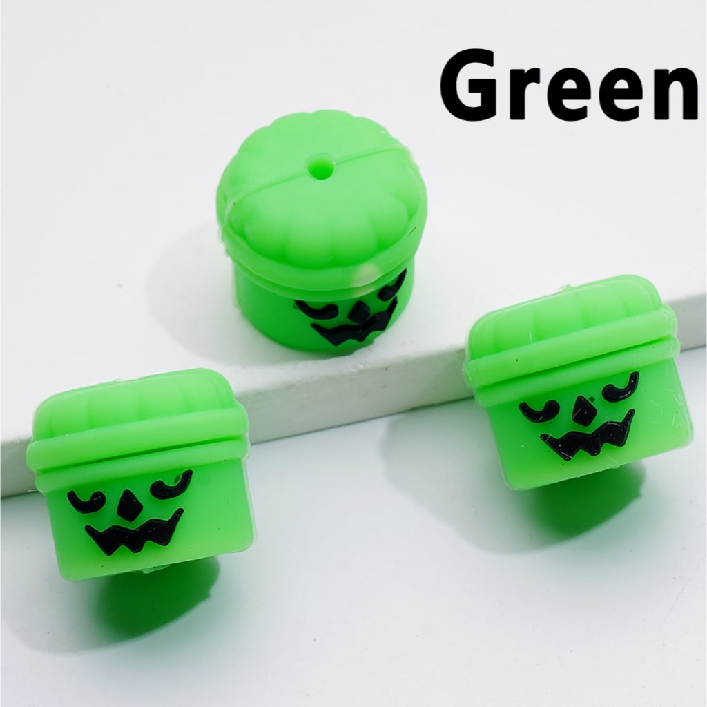 3D Ghost Face Cylindrical Pumpkin Bucket Halloween Silicone Focal Beads