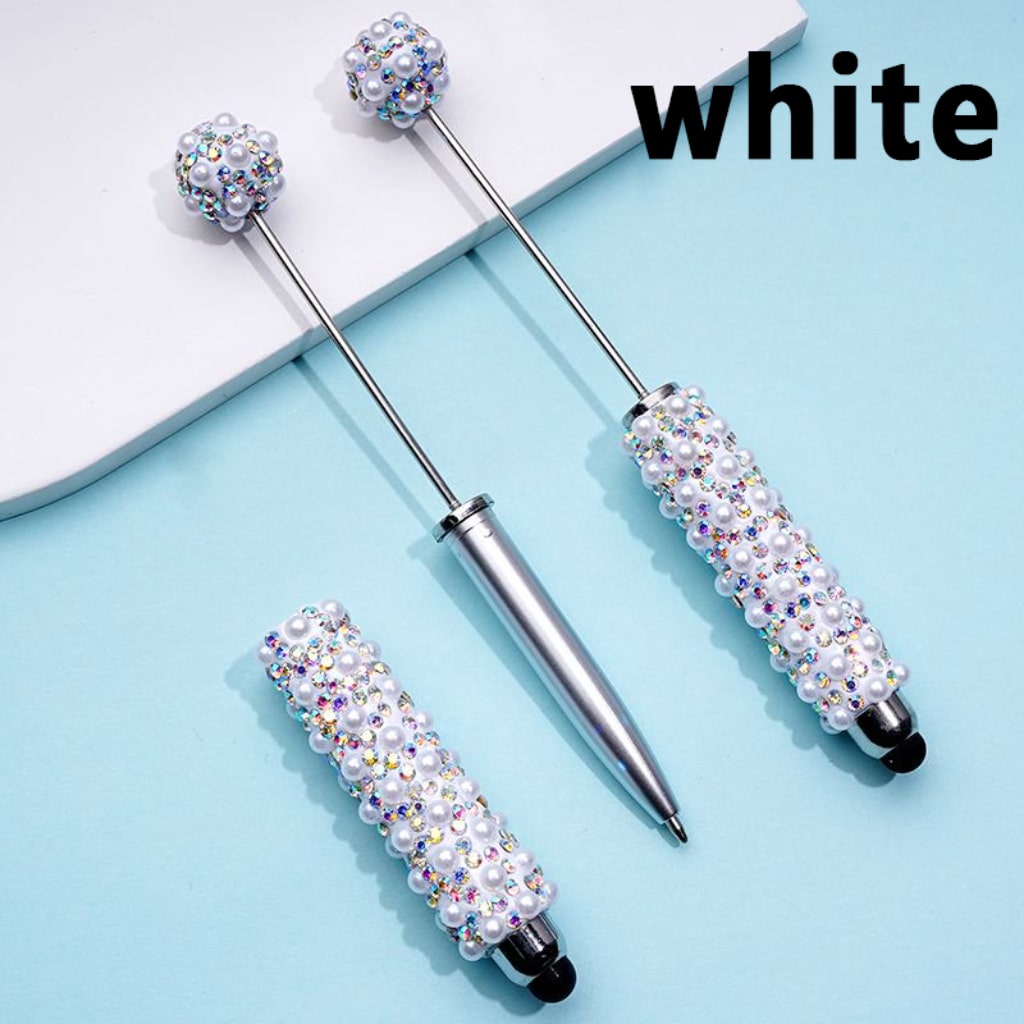 Beadable Clay Stylus Pens with AB Rhinestones White Pearls Covered the Entire Pen
