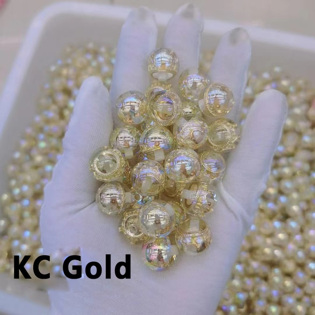 Delicate UV Coating Multi-Color Metal Crown Inside Clear Round Acrylic Beads, 16MM