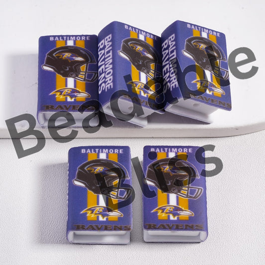 Silicone Focal Beads 3D Baltimore Mini Book Yellow & White Vertical Stripes Football Helmet