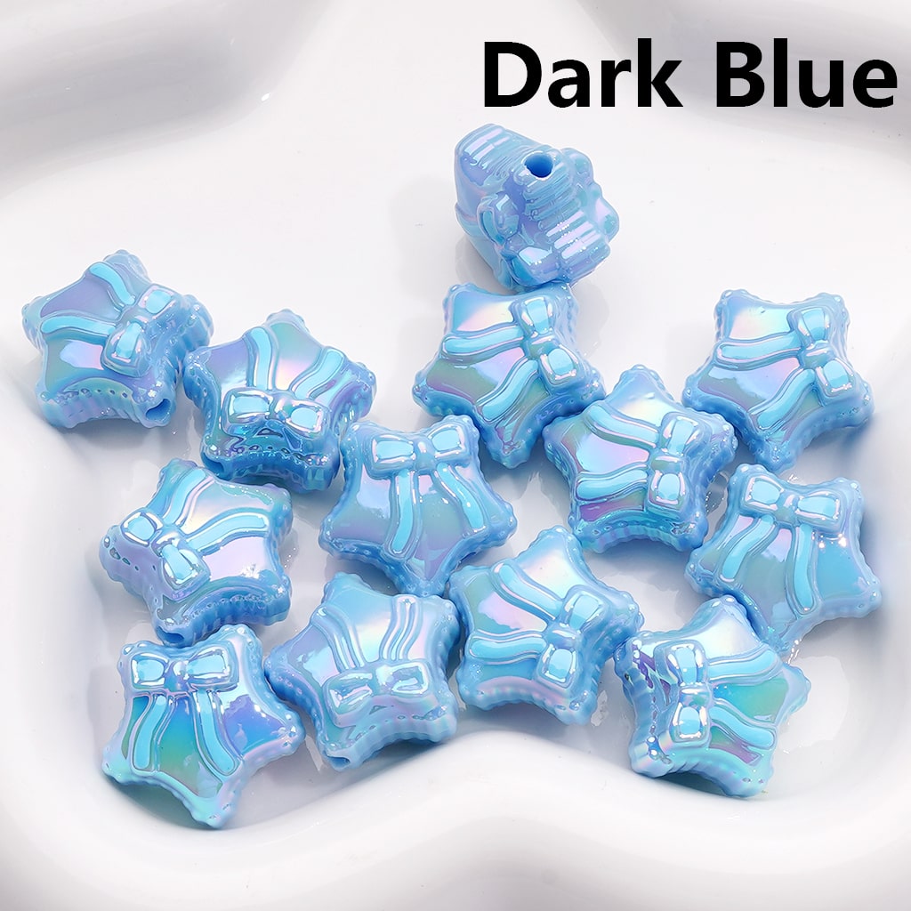 Acrylic Beads UV Coating Shiny Five-Pointed Star with Bowknots, Multi-Color, 20MM (Single Color is available for 200pcs(Whole Bag))