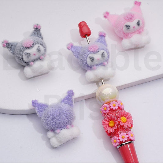 Flocked Fluffy Cute Kurom Acrylic Beads, 34*29MM, Random Mix
