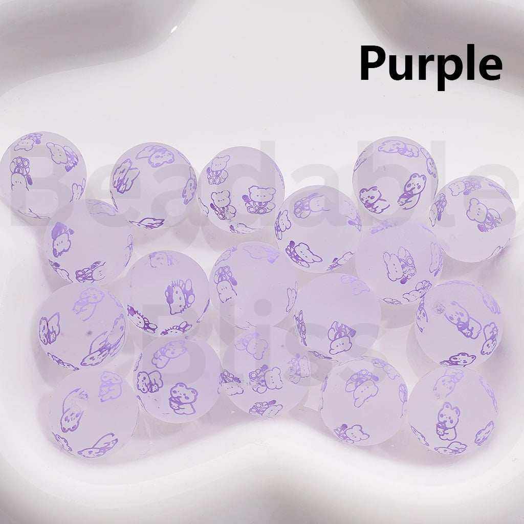 Frosted Multi-Color Sanri Hello Kitt Pochacc Prints Round Acrylic Beads, 16MM (Single Color Is available for 200pcs(Whole Bag))