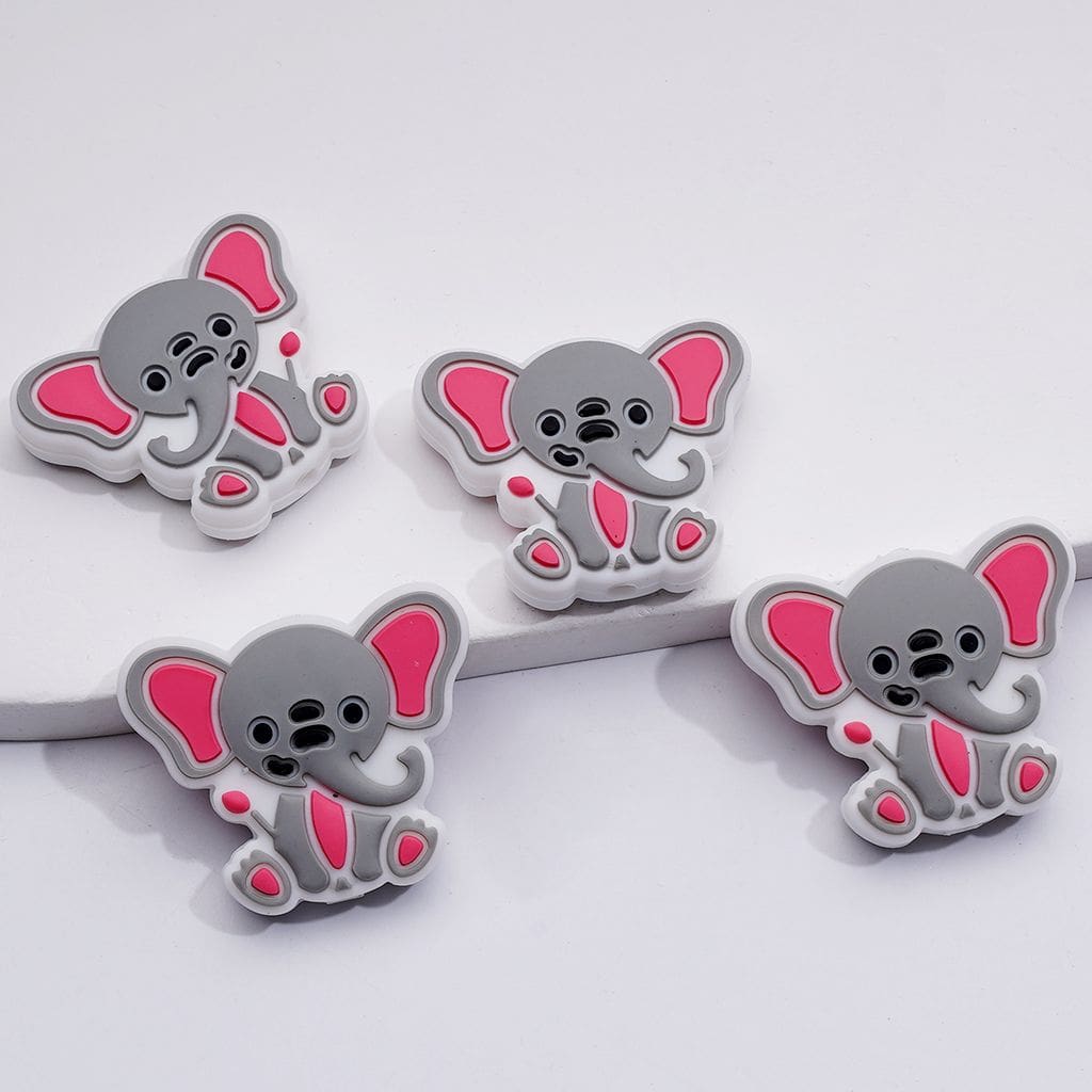 Cute Gray Elephant with Big Red Ears Silicone Focal Beads