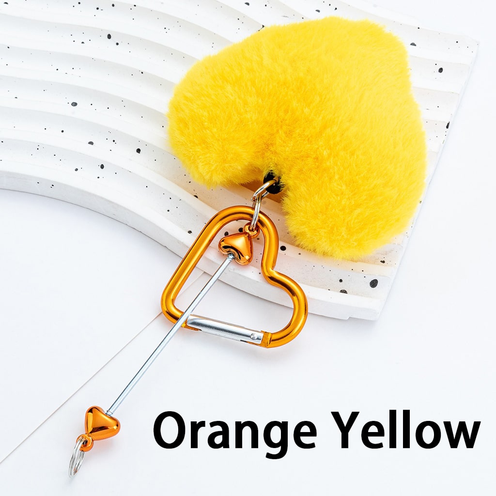 DIY Beadable Metal Heart Shape Keychain with Bar Large Pom Pom Heart , Around 160MM