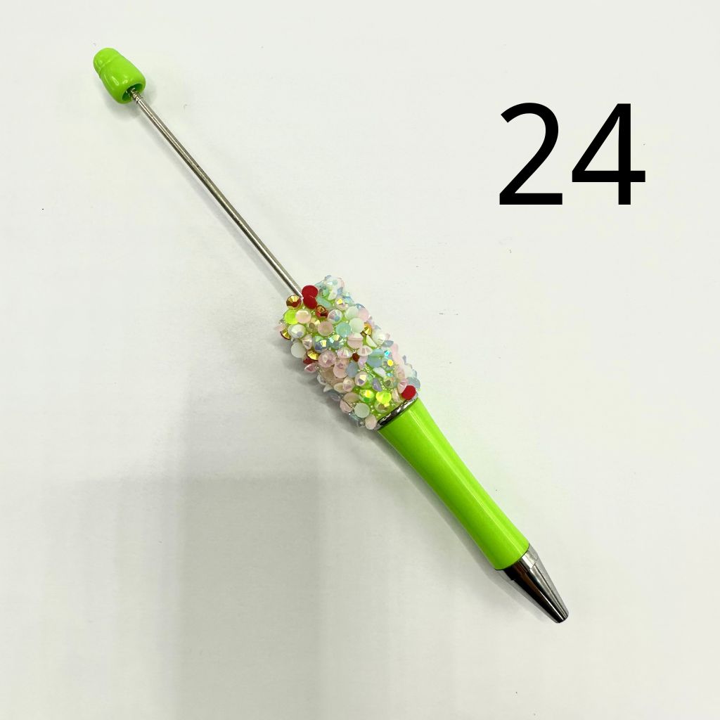 Beadable Pens with Flatback Rhinestones in Mix Solid Colors with AB Finish and Bubbly Wraps