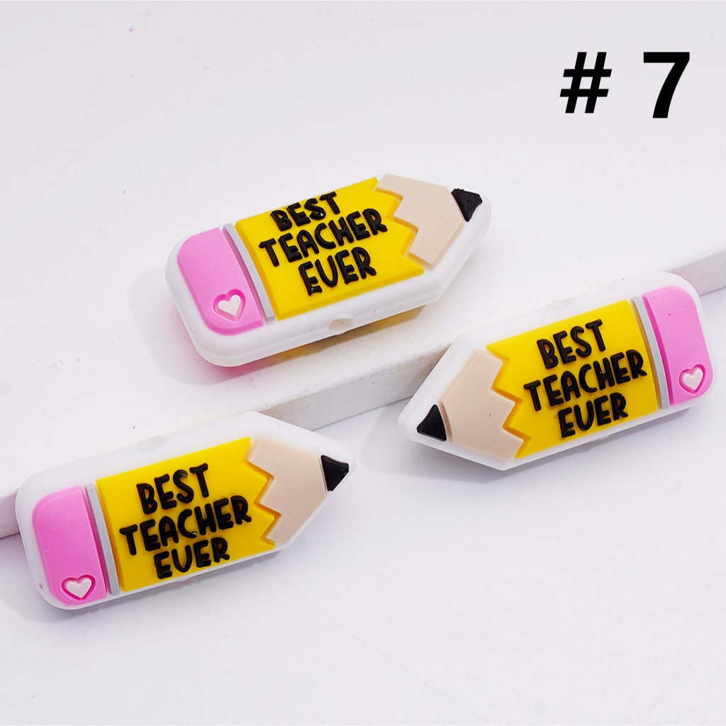 Mini Cute Pencil with Grade Symbol Silicone Focal Beads