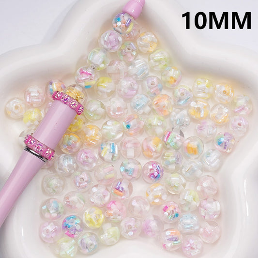 Acrylic Beads Mini Colorful Shiny Candy Sticks Inside Clear 10MM (Single Color is available for 300pcs(Whole Bag))