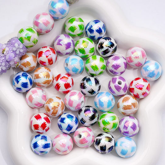 Acrylic Beads UV Coating Abstract Pen Brush Prints Multi-Color, Round 16MM (Single Color is available for 200pcs(Whole Bag))