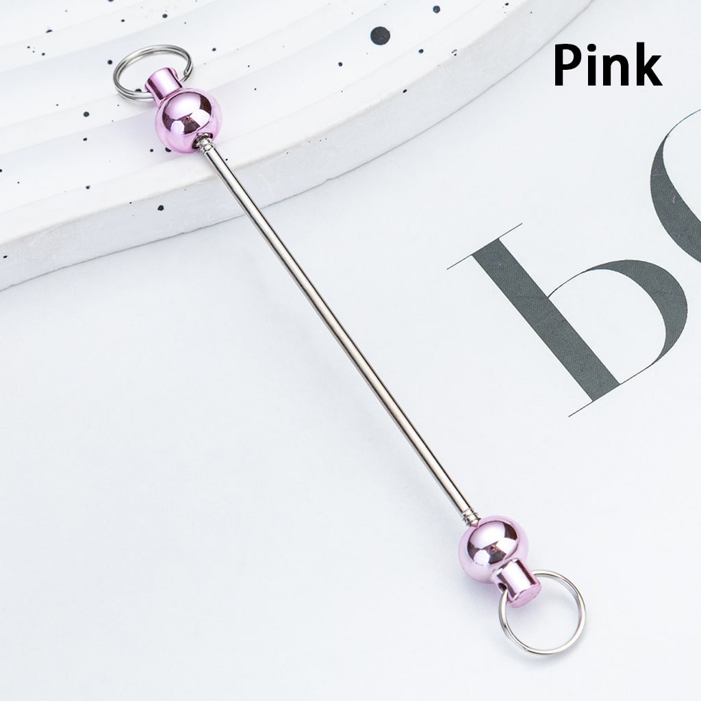 DIY Plastic Beadable Keychain Bars with Round Balls for Keychain Accessories in Metallic Colors, 10 CM