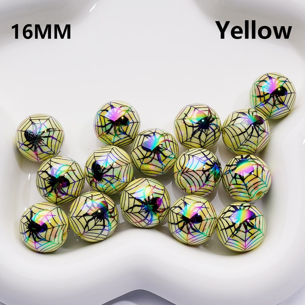UV Coating Halloween Spider Web Round Acrylic Beads,16MM (Single Color is available for 200pcs(Whole Bag))