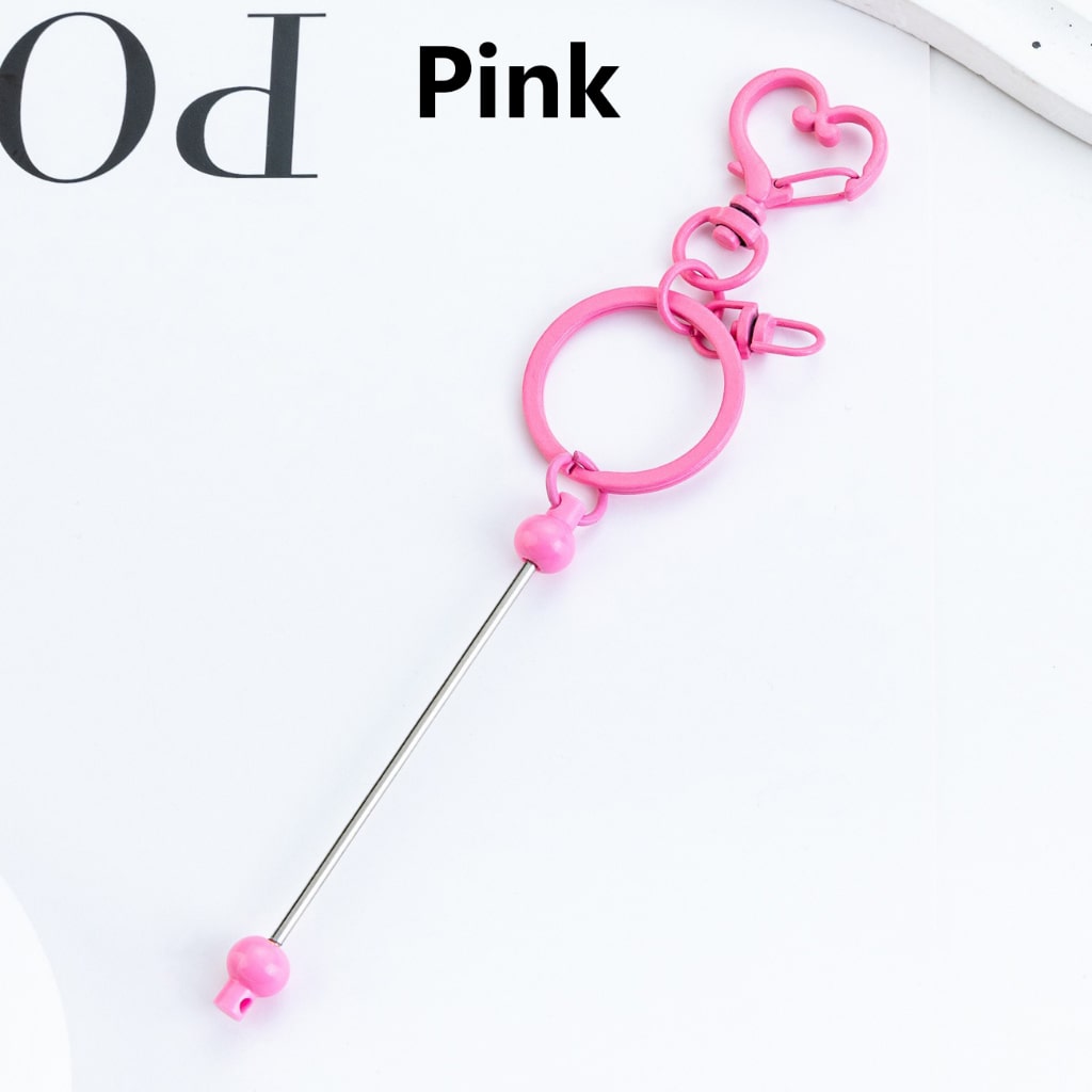 DIY Beadable Metal Keychain with Bar and Heart Shape Clasp in Solid Color, 154MM