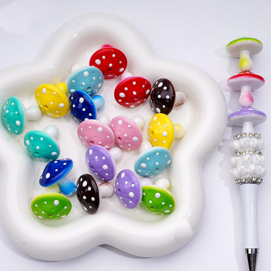 Mini Cute Mushroom with White Dots Acrylic Beads, Around 22*22MM