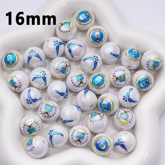 UV Coating USA  America Air Forc Acrylic Beads, 16MM, Random Mix