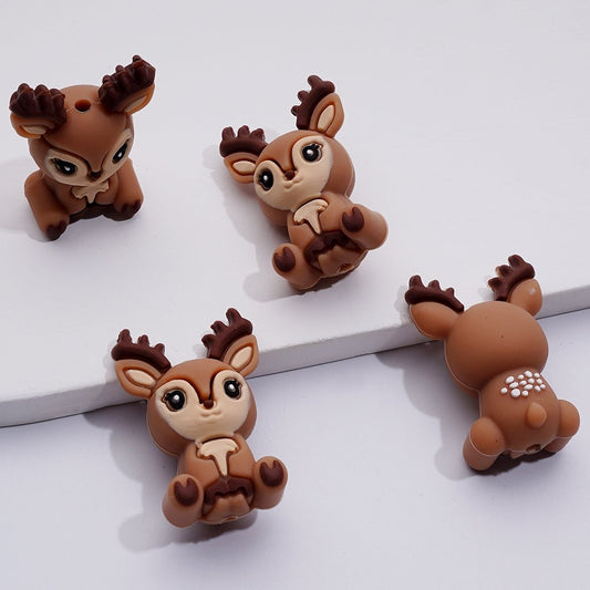 3D Little Cute Deer Elk Silicone Focal Beads