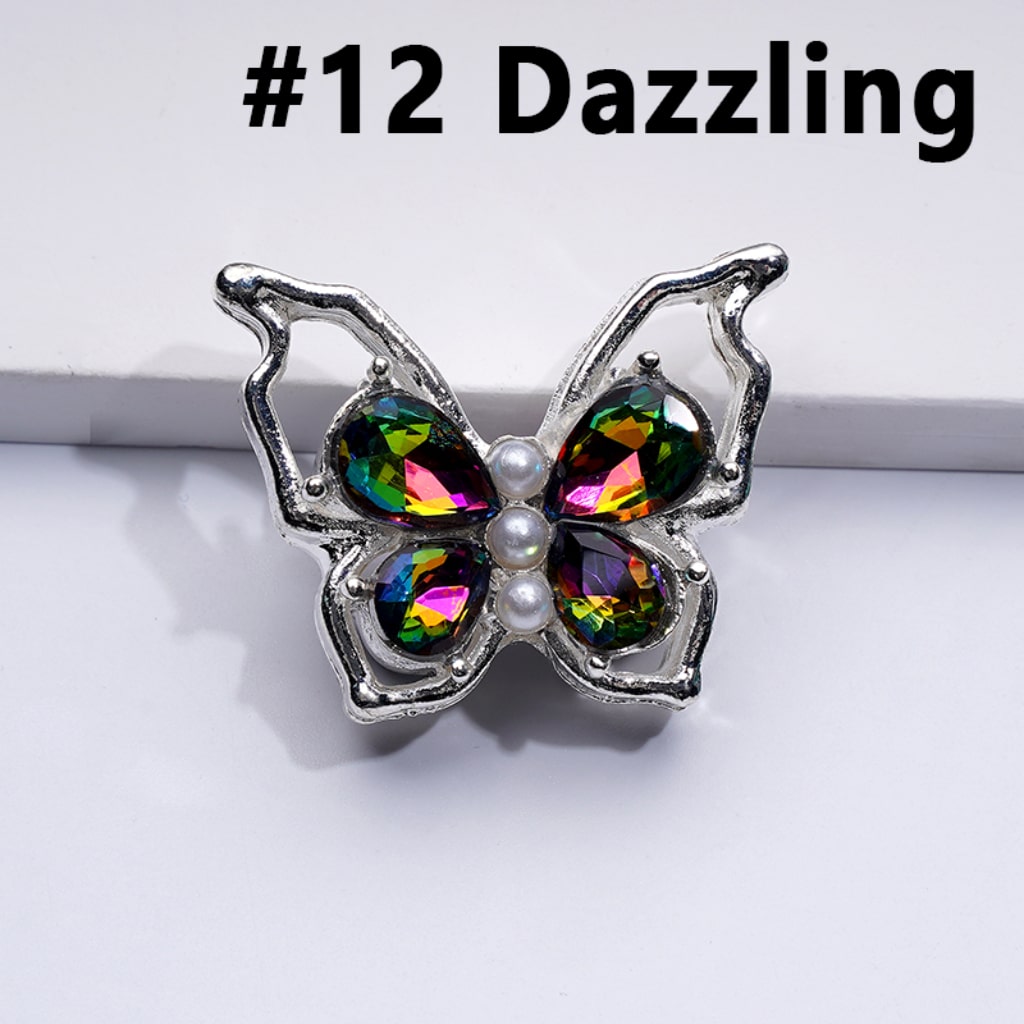 Bling Bling Fancy Silver Alloy Butterfly with Colorful Shiny Rhinestones White Pearls Beads, Around 33*25MM