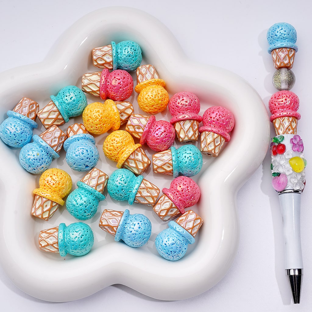 UV Coating Cute Ice Cream Cone Acrylic Beads, Around 25*15MM, Random Mix