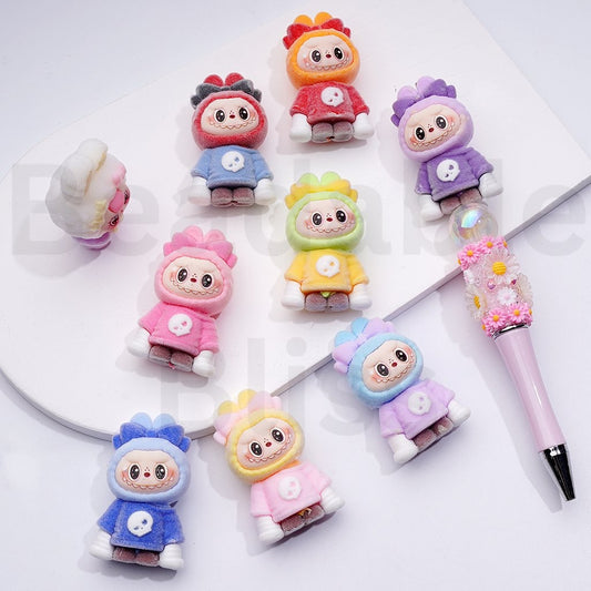 Cute Vivid Fuzzy Fluffy Labub Monster Pop Mar Pen Topper, Around 45*28MM(Half Through Hole)