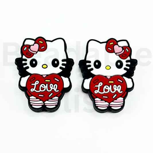 Vivid Cute HK Kitten Sanri Holds a Big Red Heart Love Valentines Silicone Focal Beads (Ship out in Around 4-6 Days after Ordering)