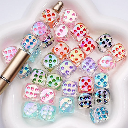 UV Coating Translucent Color Dice Shape Acrylic Beads, Around 14MM