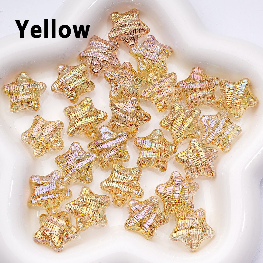UV Coating Shiny Multi-Color Concave Stripes Five-Pointed Star Acrylic Beads, Around 19MM