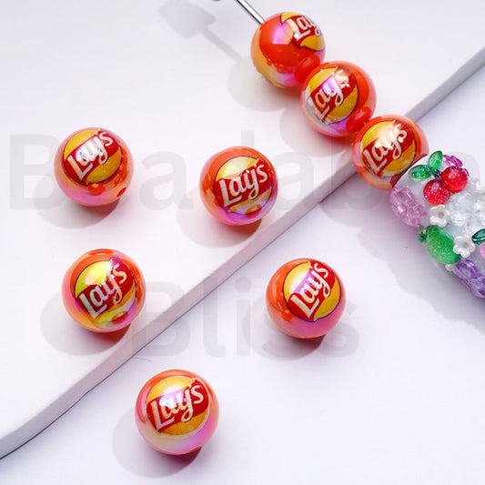 UV Coating Orange Color La Potato Chips Round Acrylic Beads, 16MM