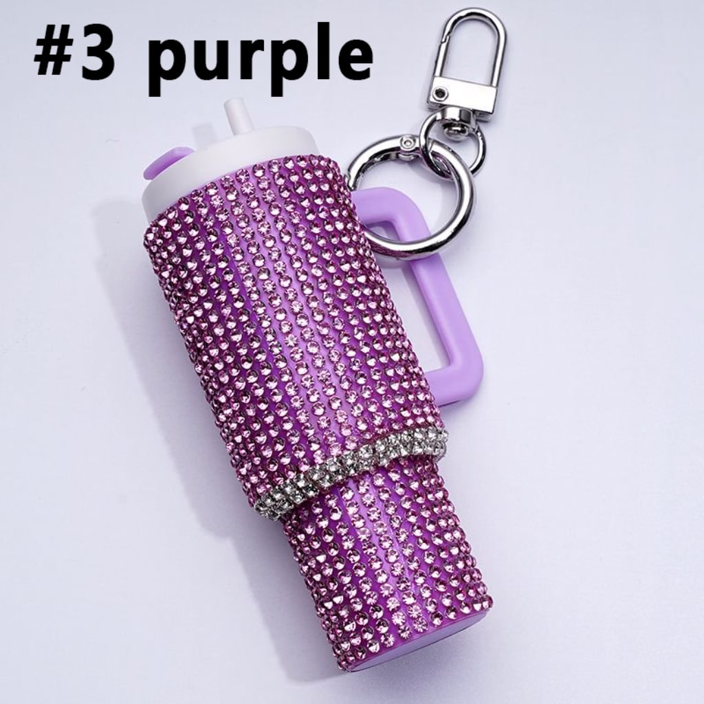 Bling Bling Colorful Rhinestones Mini Tumbler Chapstick Holder, Stanley Keychain Chapstick Holder, Size 10*5*3cm