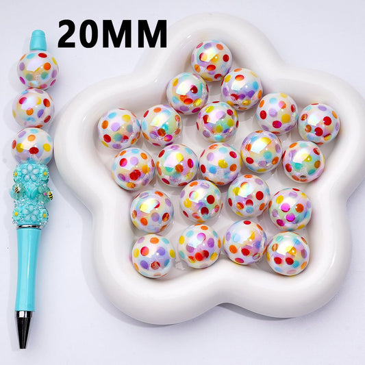 UV Coating Multi-Color Round Dots White Round Acrylic Beads, 20MM