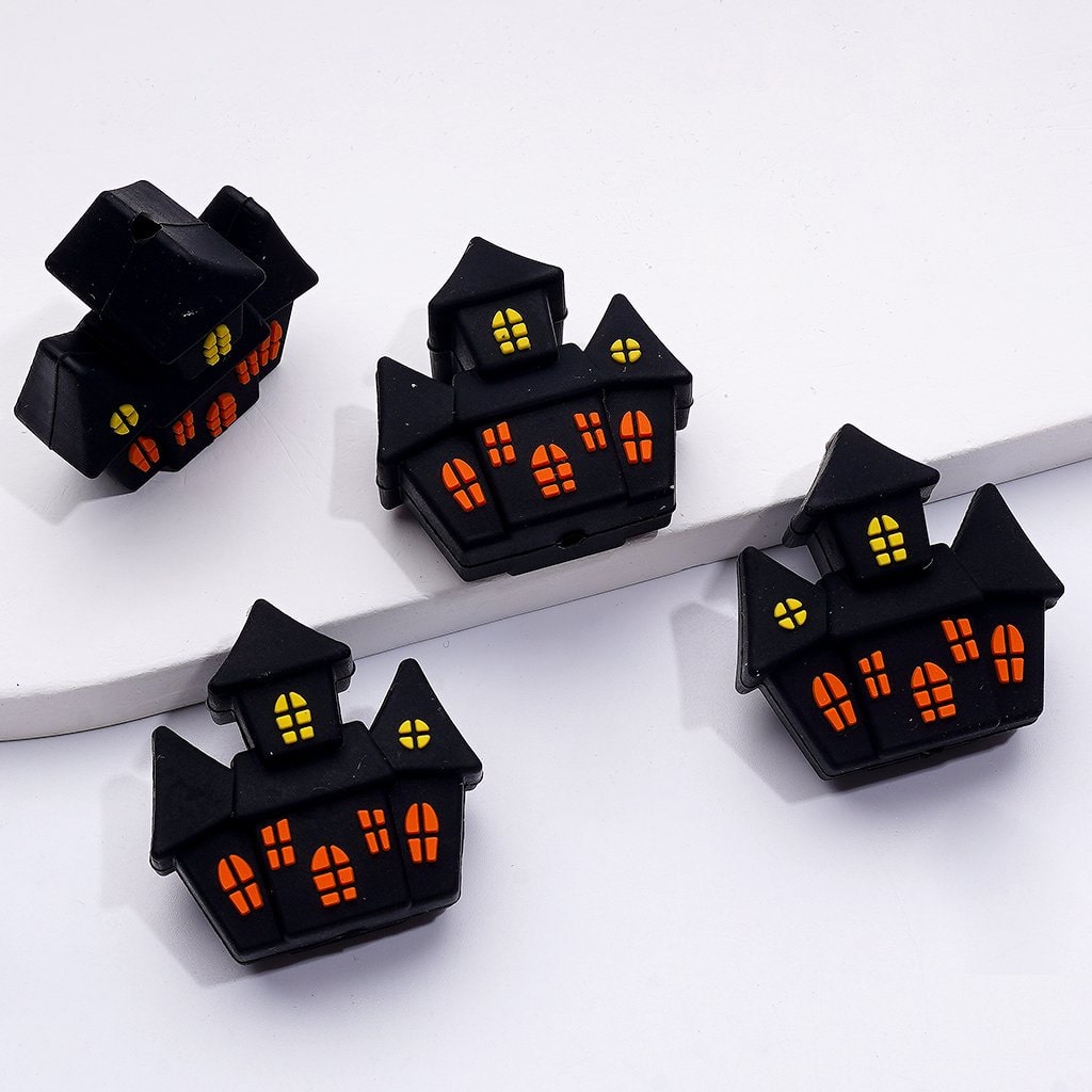 3D Cute Halloween Series Ghost Pumpkin Haunted House Bat Wizard Hat Silicone Focal Beads