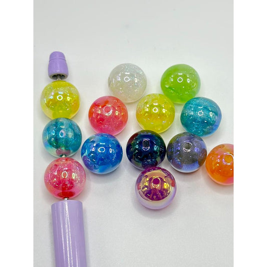 Glossy Acrylic Beads with Glitter Inside, Little UV Plating, 16mm FS
