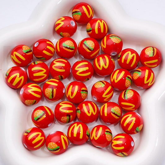 Cute McDonal Fast Food Burger Round Acrylic Beads, 16MM