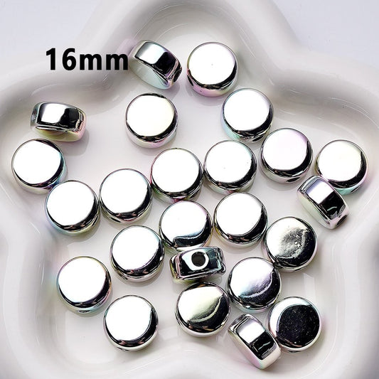 Laser Galaxy Iridescent Holographic Metallic Silver Color Round Flat Acrylic Beads, Around 16MM