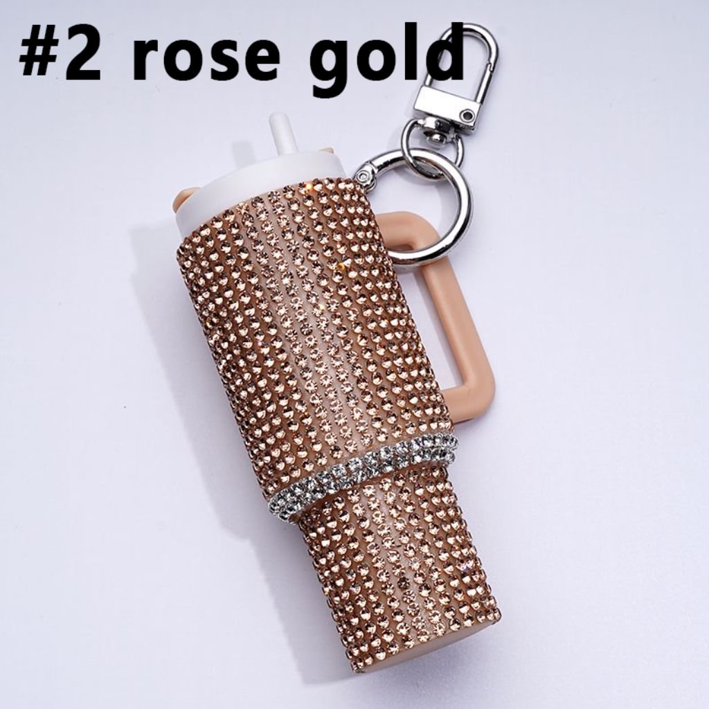 Bling Bling Colorful Rhinestones Mini Tumbler Chapstick Holder, Stanley Keychain Chapstick Holder, Size 10*5*3cm