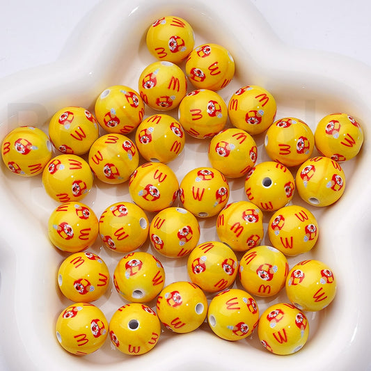 Cute McDonal Fast Food Clown Round Acrylic Beads, 16MM