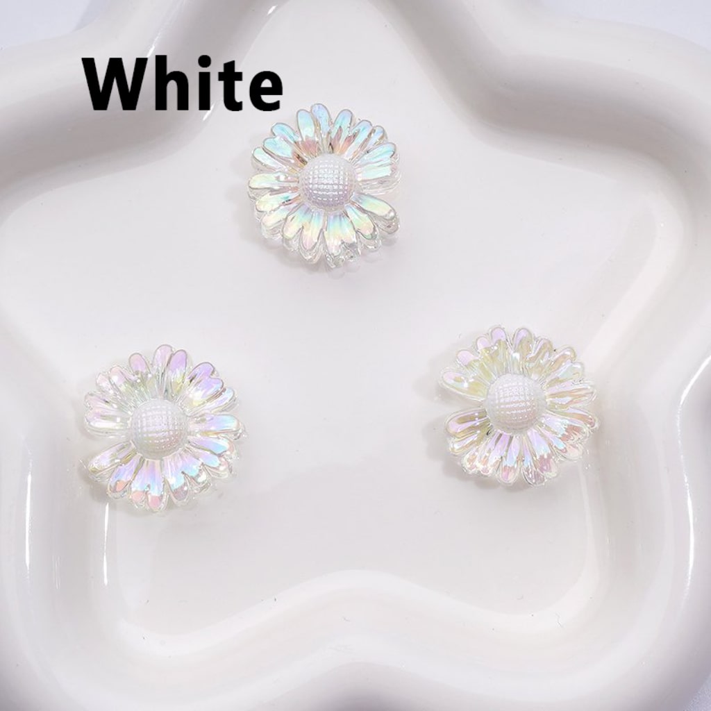 UV Coating Clear Colorful Flower Bellis Perennis Daisy Acrylic Beads, Around 24*10MM
